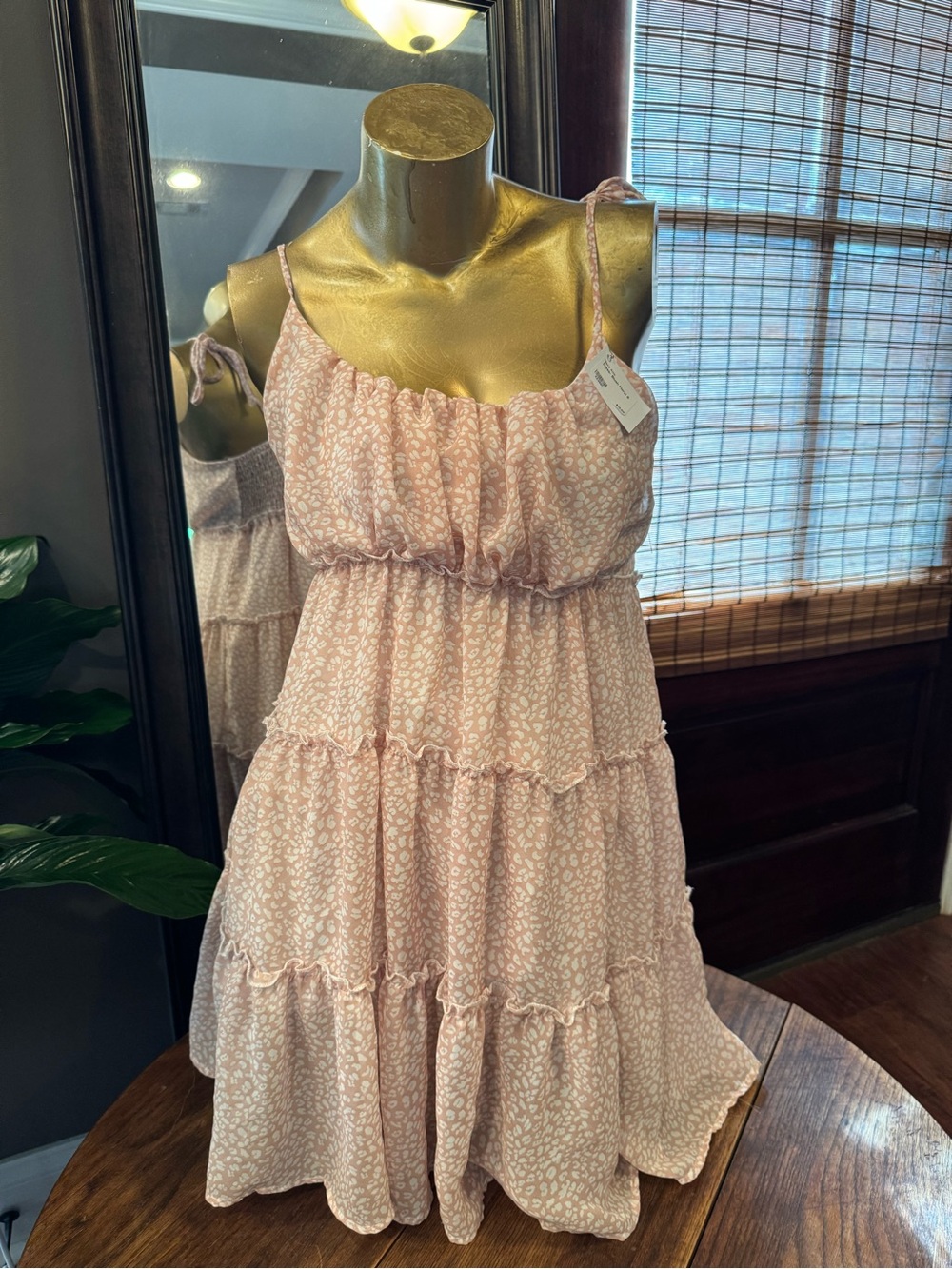 Junior Pink Tiered Mini Dress with Tie Straps